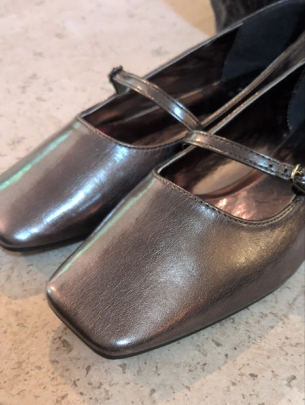 9 Shu Shop Adele Metallic Pewter Mary Jane Ballerina Flats